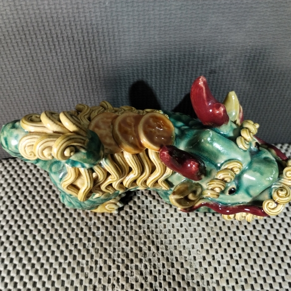 Chinese Traditional WuCai Porcelain Feng Shui kylin Foo Dog Lion Statue - Picture 9 of 12